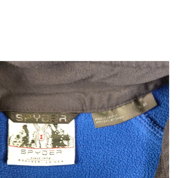 Spyder Men's Blue Black Waffle Knit 1/4 Zip Pullover Fleece Lined Jacket medium - Picture 8 of 8